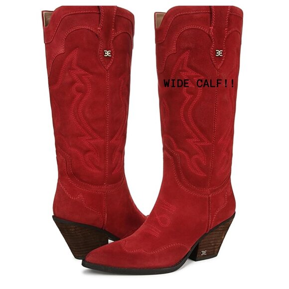 Sam Edelman James Western Boots Red Suede WIDE CALF 11 - Picture 1 of 4